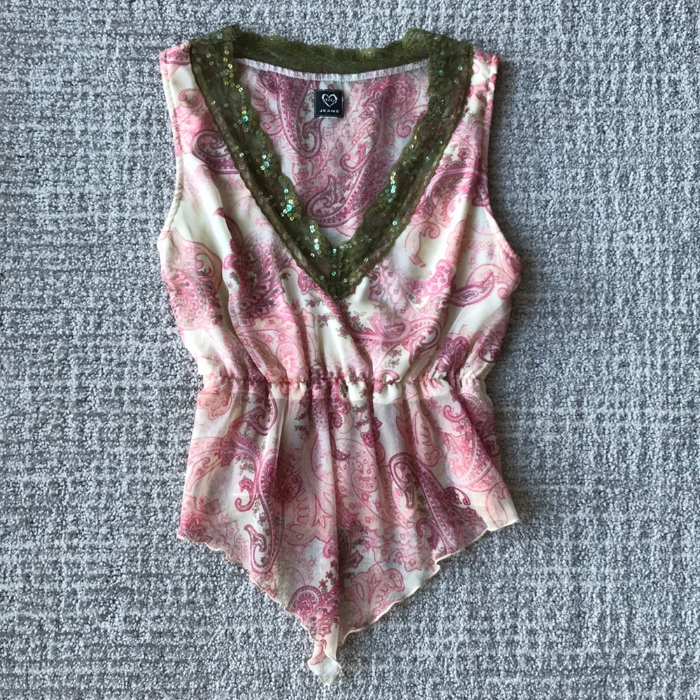 XOXO Boho V-Neck Paisley Top, Small